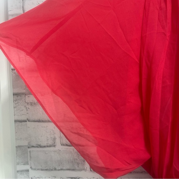 Daniel Rainn Pleated Sheer Batwing Reddish Pink Blouse Medium - Picture 3 of 8